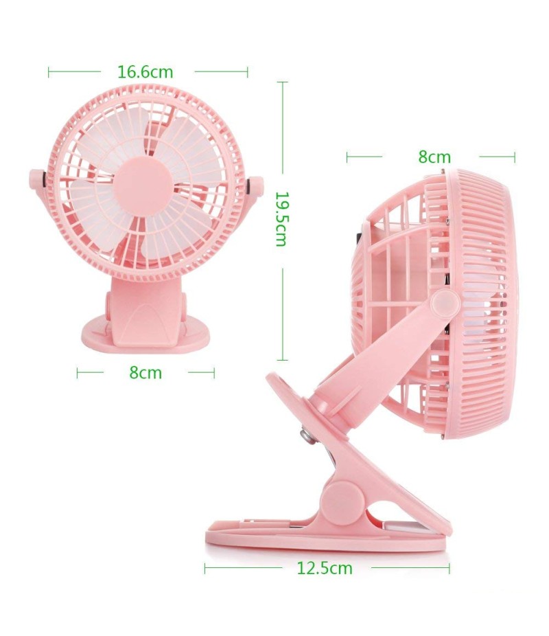 Houselog クリップ式卓上扇風機　USB消費電力　小型　ミニ　静音　720度角度調整　2段階風量調節　持ち便利　デスク・オフィス・寝室用扇風機　コンパクト可愛いピンク