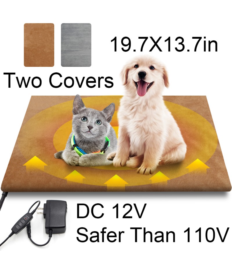 Pet Heating Pad Electric Heated Pet Mat 12V for Dogs Cats Adjustable Pet Warming Mat 19.7x13.7 Inches with 27.5 Inches Chew Resistant Cord