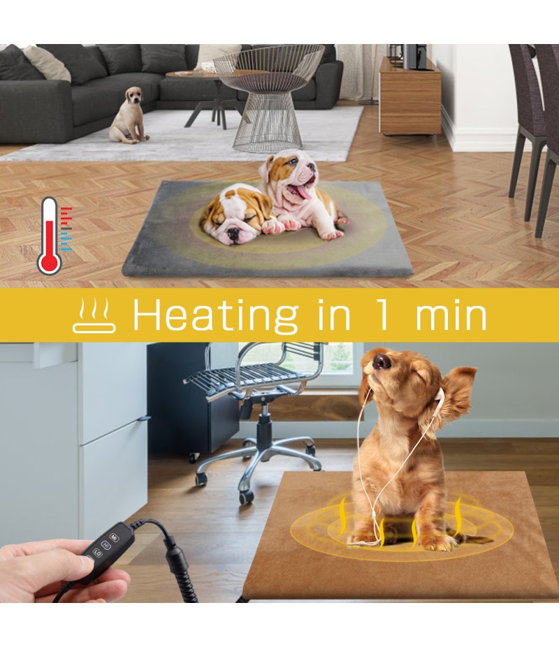 Pet Heating Pad Electric Heated Pet Mat 12V for Dogs Cats Adjustable Pet Warming Mat 19.7x13.7 Inches with 27.5 Inches Chew Resistant Cord