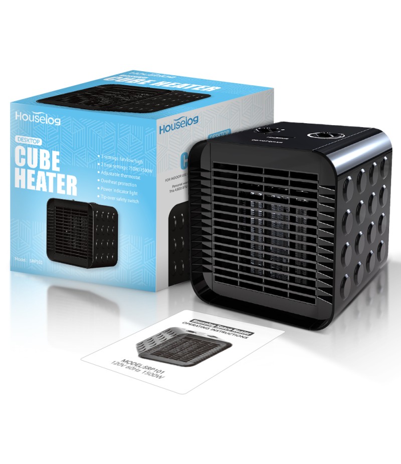 Houselog Desk Space Heater for Office and Home,Tip-Over & Overheat Protection,Hot & Natural Fan Adjustable,PTC Ceramic Personal Heaters Indoor Portable Tabletop or Under-Desk 750W/1500W,Black