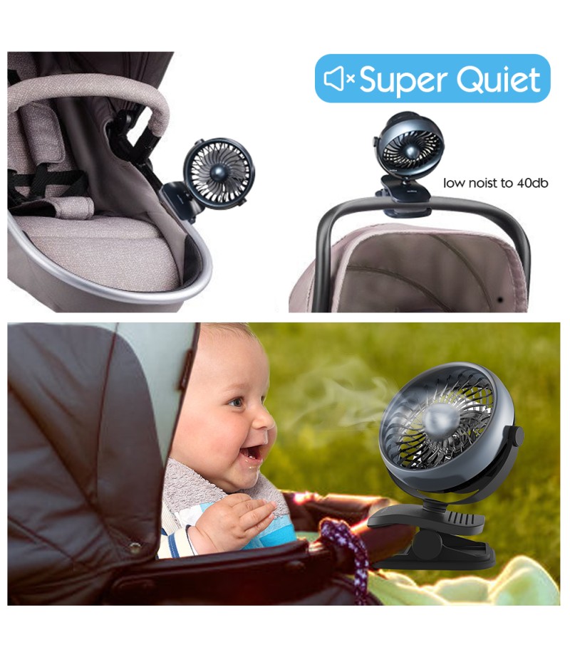 Houselog Clip-on Stroller Fan, Mosquito-Repellent, Essential-Oil-Diffused and Rechargeable Battery -Operated Accessory for Urbini, Uppababy, Graco, Britax, etc.