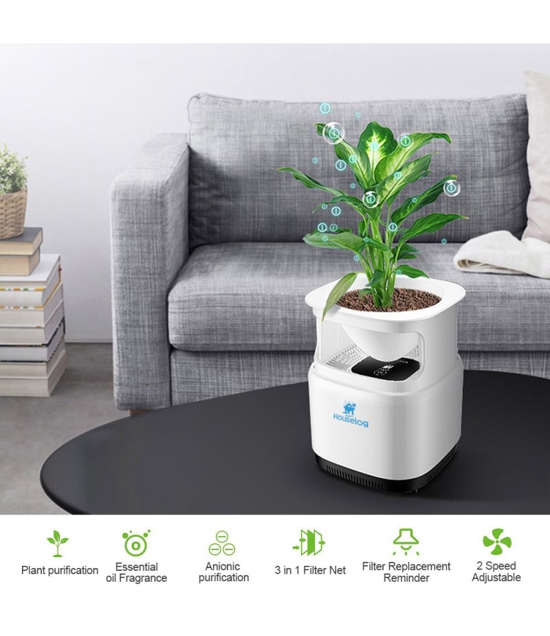 Houselog Air Purifier with True HEPA Filter Portable Aromatherapy Cleaner with Flowerpot Cigarette Smoke Eliminator Remove Odor Smell Pet Dander for Home Office 