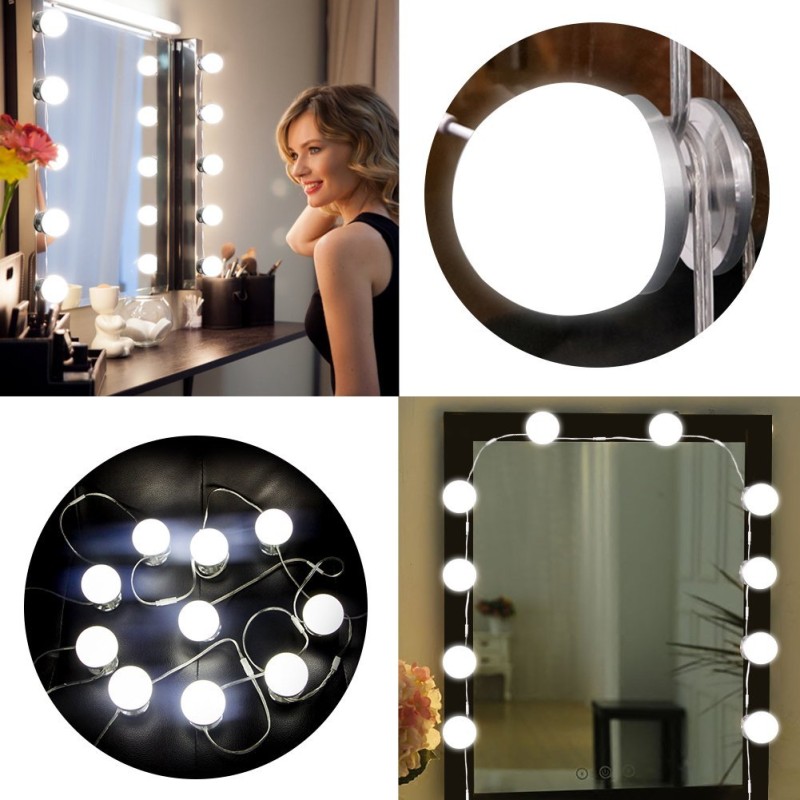 Hollywood Mirror Light Kit with Dimmable Light Bulbs for Makeup Dressing Table DIY LED Vanity Lighting Strip with Quality Adhesive 10 Lights (Mirror Not Included)