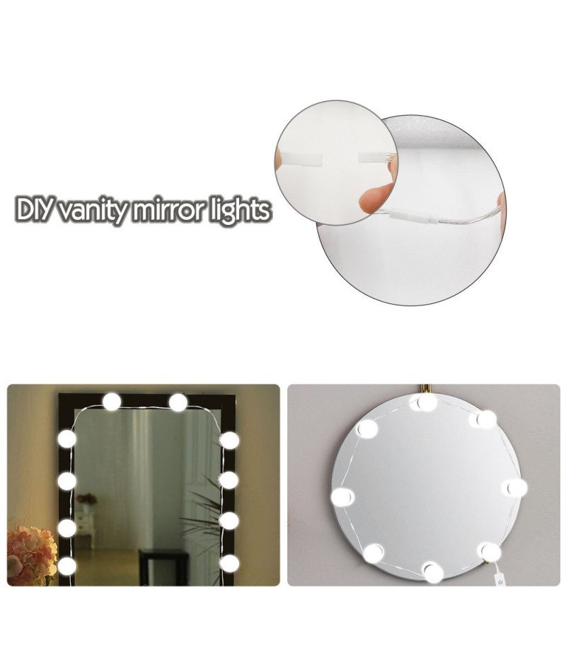Hollywood Mirror Light Kit with Dimmable Light Bulbs for Makeup Dressing Table DIY LED Vanity Lighting Strip with Quality Adhesive 10 Lights (Mirror Not Included)