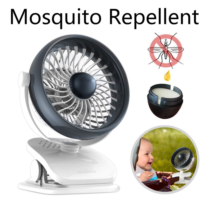 Houselog Clip On Stroller Fan,USB Powered and Rechargeable Battery Operated Desk Fan, Mosquito-Repellent,Essential-oils-Diffused,Small Portable Table Fans for Home Office Travel