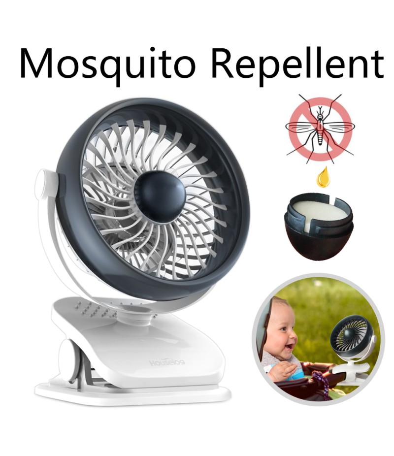 Houselog Clip On Stroller Fan,USB Powered and Rechargeable Battery Operated Desk Fan, Mosquito-Repellent,Essential-oils-Diffused,Small Portable Table Fans for Home Office Travel