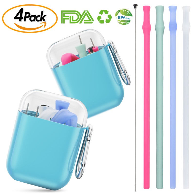 Reusable Collapsible Straws Silicone Straws Food-Grade Drinking Straws -2 Sets(4 Silicone Straws) 