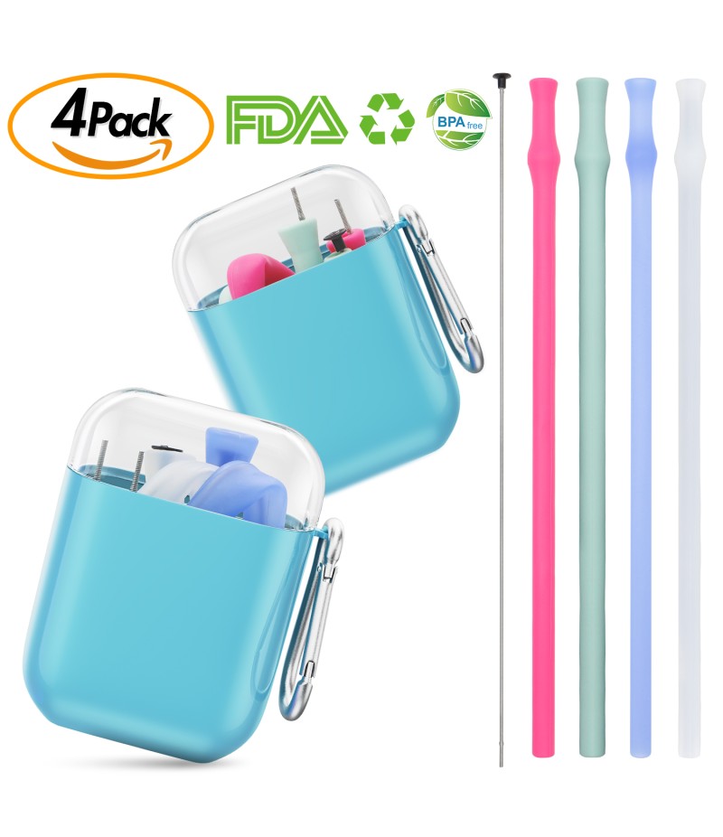 Reusable Collapsible Straws Silicone Straws Food-Grade Drinking Straws -2 Sets(4 Silicone Straws) 